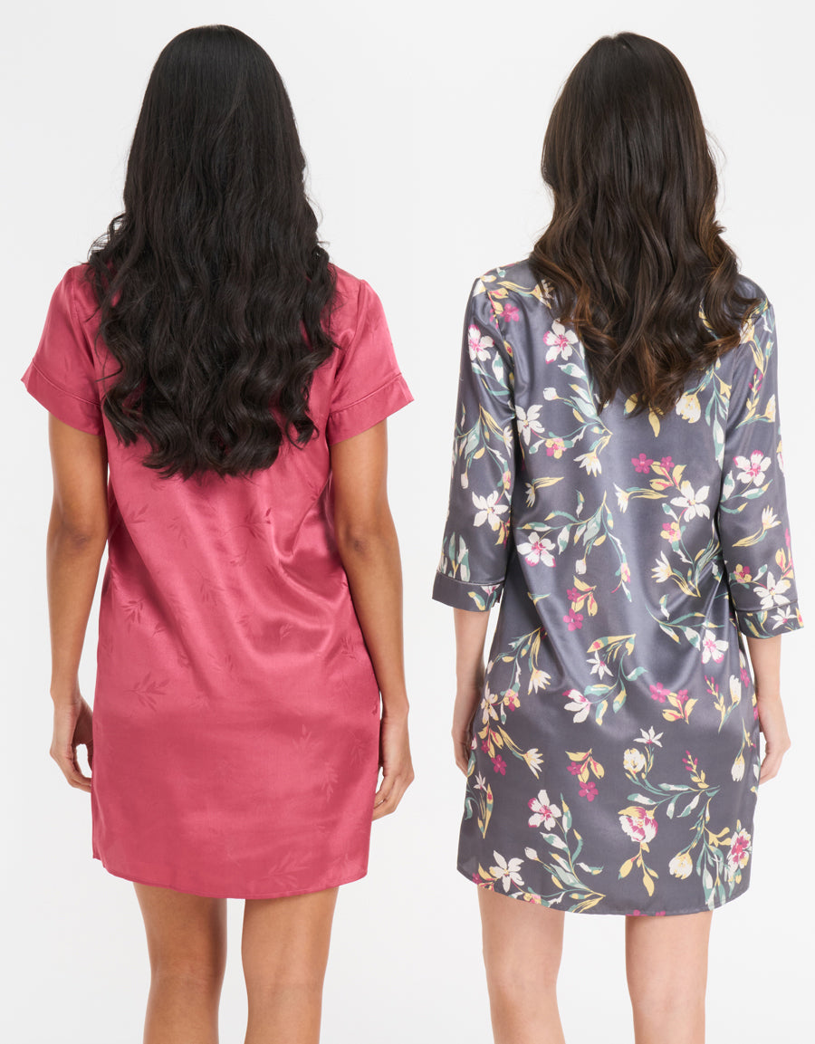 2-Pack Jacquard Satin Sleep Shirts