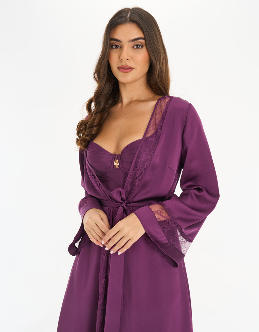 Satin Long Robe in Dark Purple