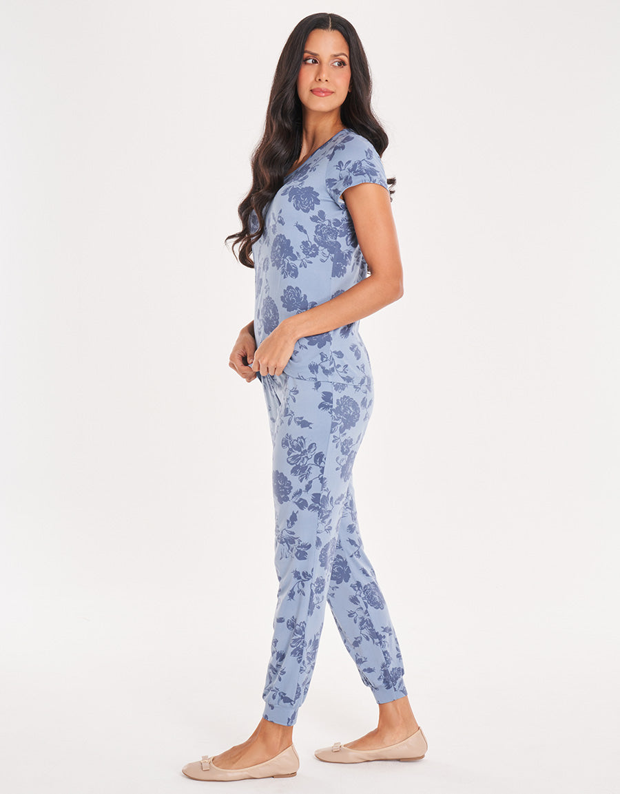 Floral Short-Sleeve Long Pink Jogger Set