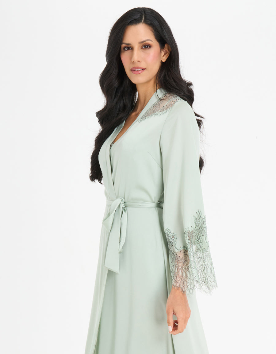 Lace-Trim Satin Long Robe