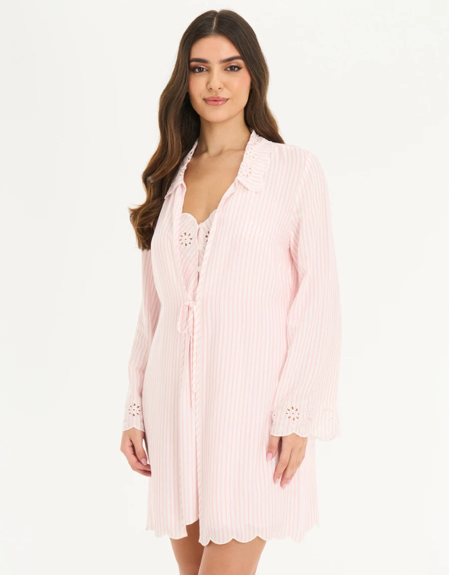 Striped Embroidered Short Robe