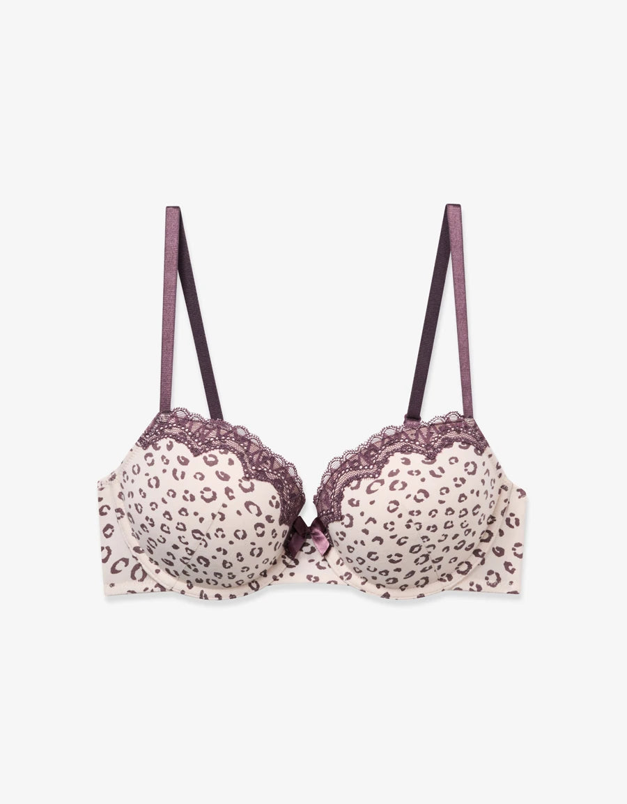 Lace-Trim Leopard Print Balconette Bra