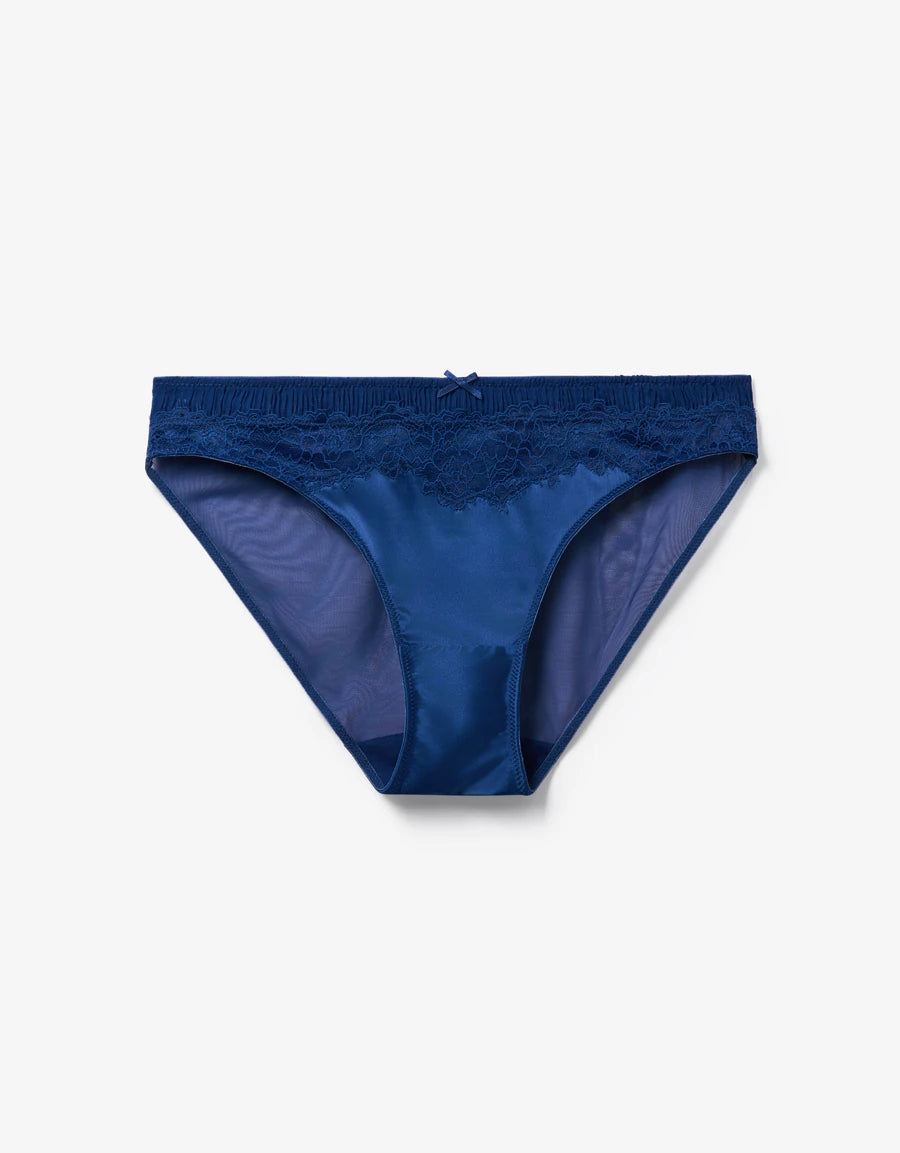 Lace-Trim Satin Bikini Panty