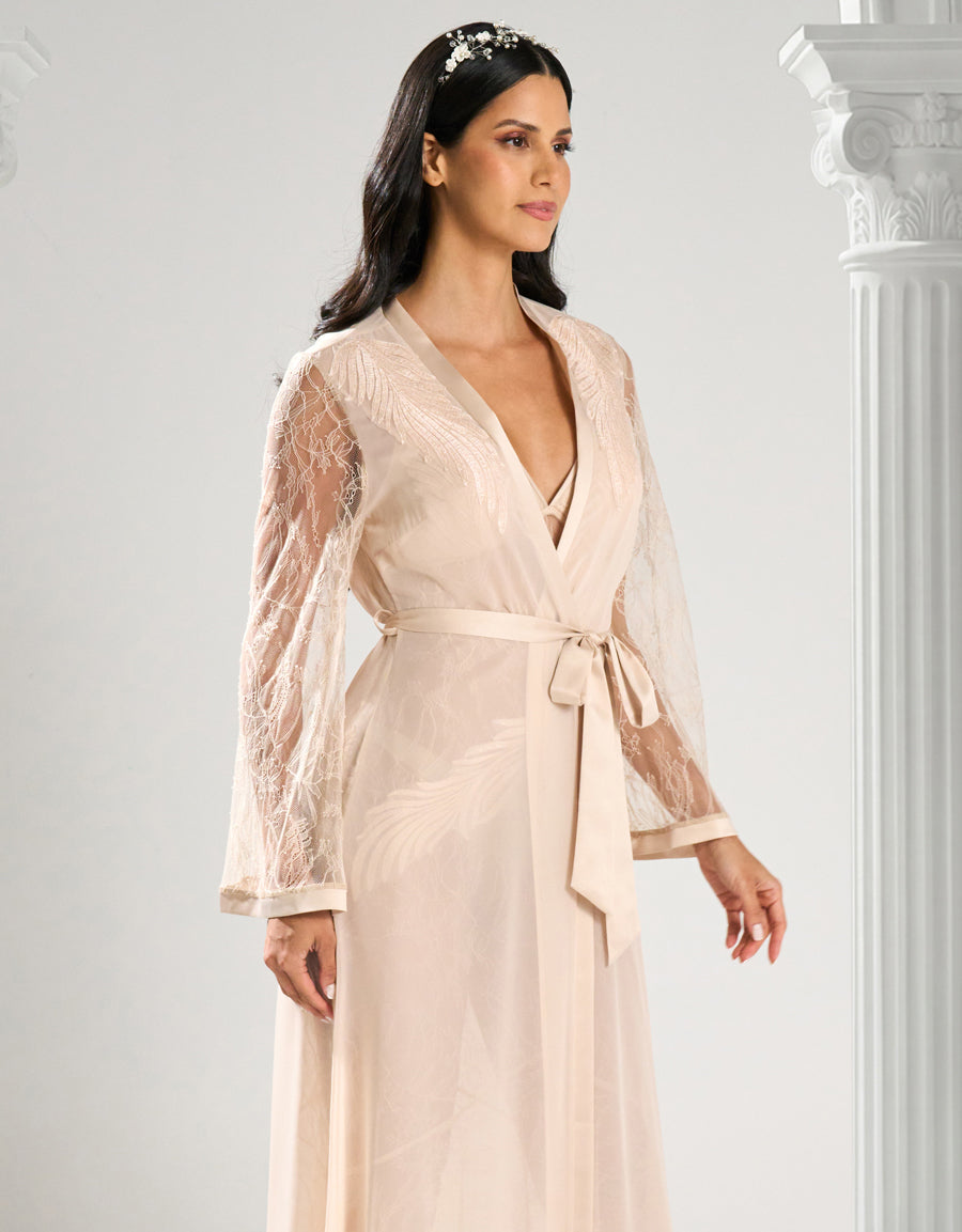 Embroidered Satin Bridal Long Robe