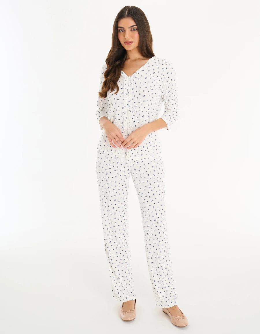 Floral Print Pointelle Pajama Set