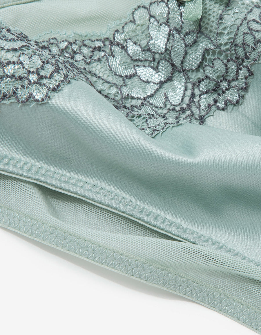 Lace-Trim Satin Bikini Panty