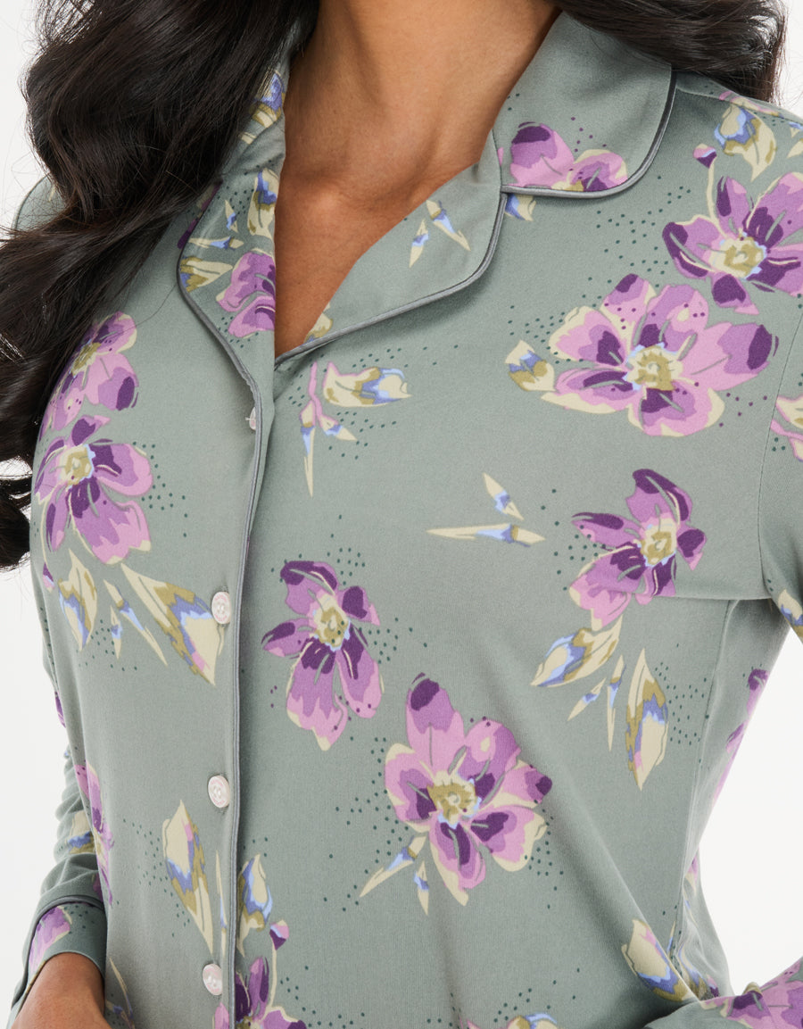Jersey Long-Sleeve Shirt with Pants Pajama Set in Green