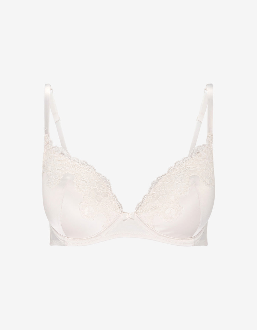 Lace-Trim Satin Plunge Bra