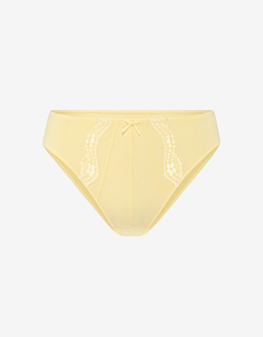 Lace-Trim Cotton Rib Brazilian Panty