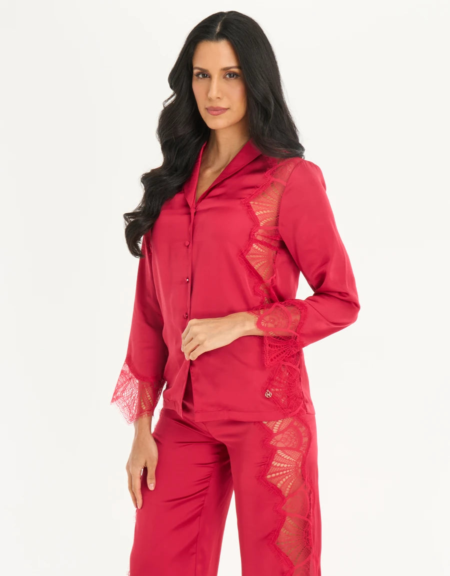 Lace-Trim Satin Pajama Set