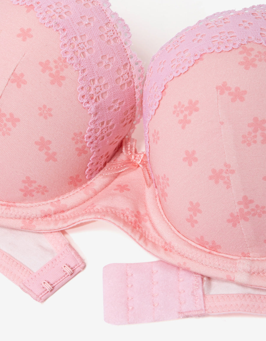 Lace-Trim Cotton Balconette Bra