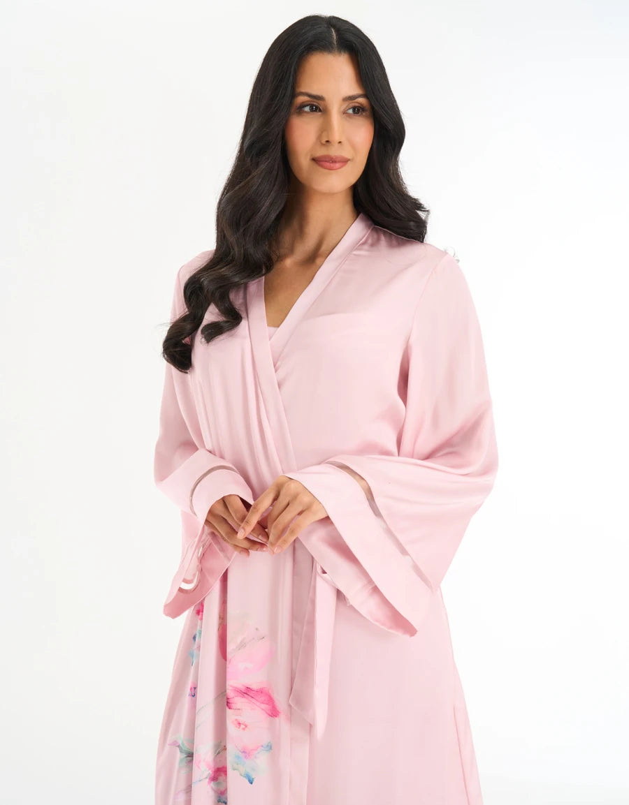 Floral Print Satin Long Robe