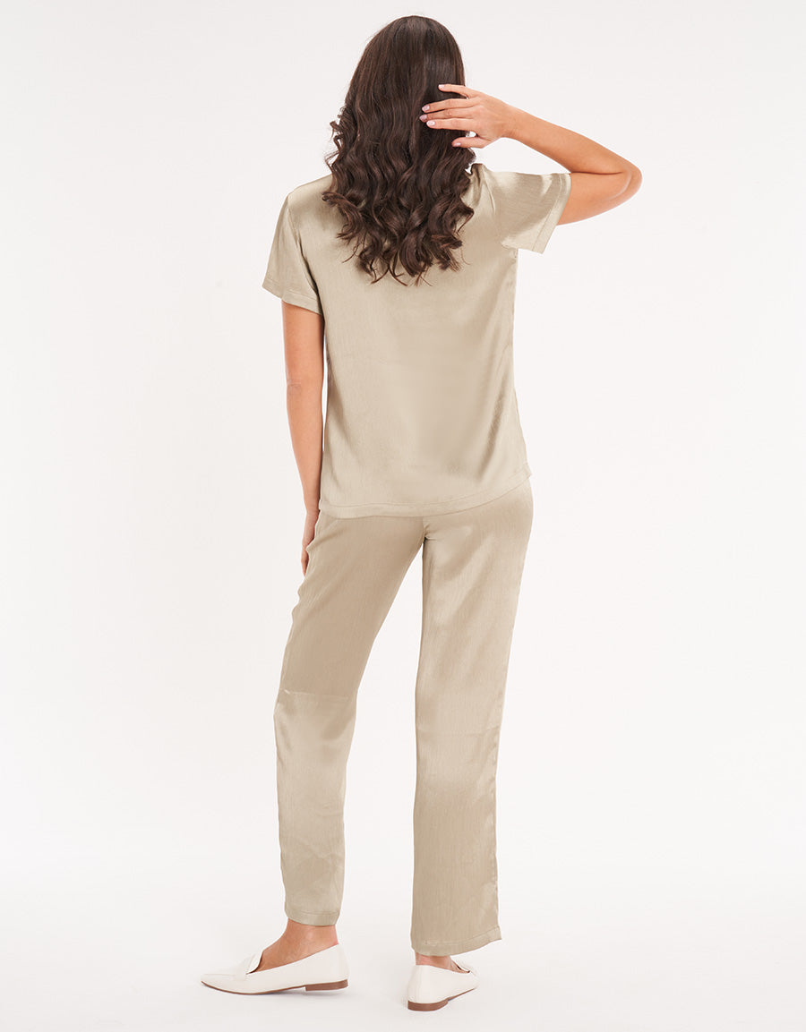 Satin Short-Sleeve Long Pajama Set