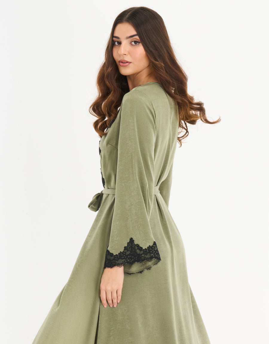 Satin Long Robe in Dark Green