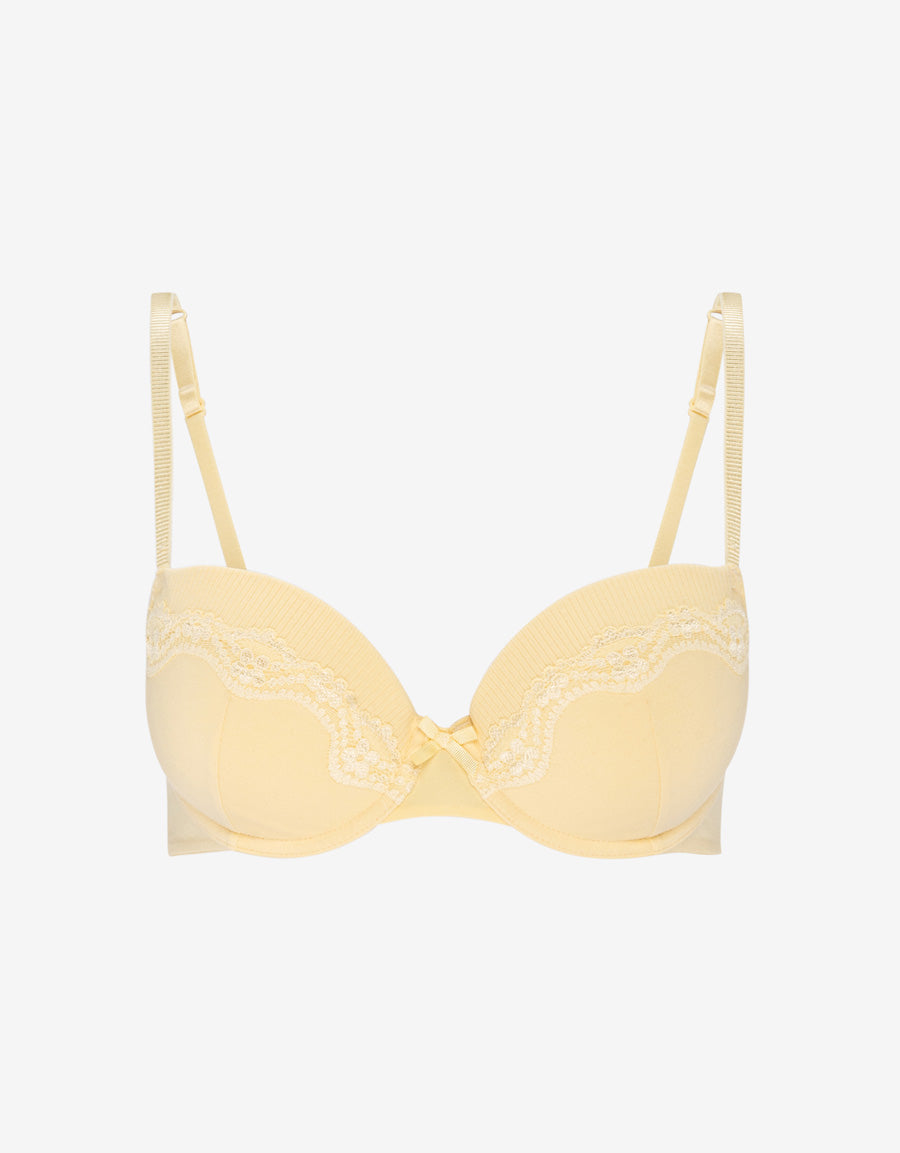 Lace-Trim Cotton Rib Balconette Bra