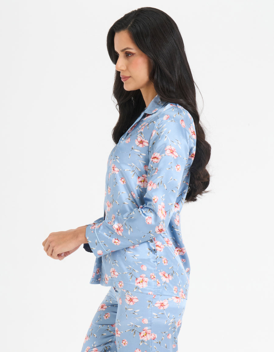 Floral Print Satin Pajama Set