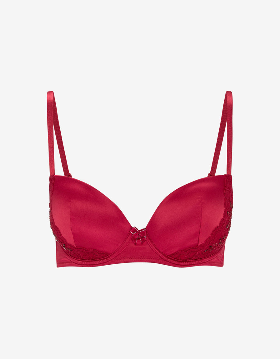 Sparkle Lace-Trim Satin Balconette Bra