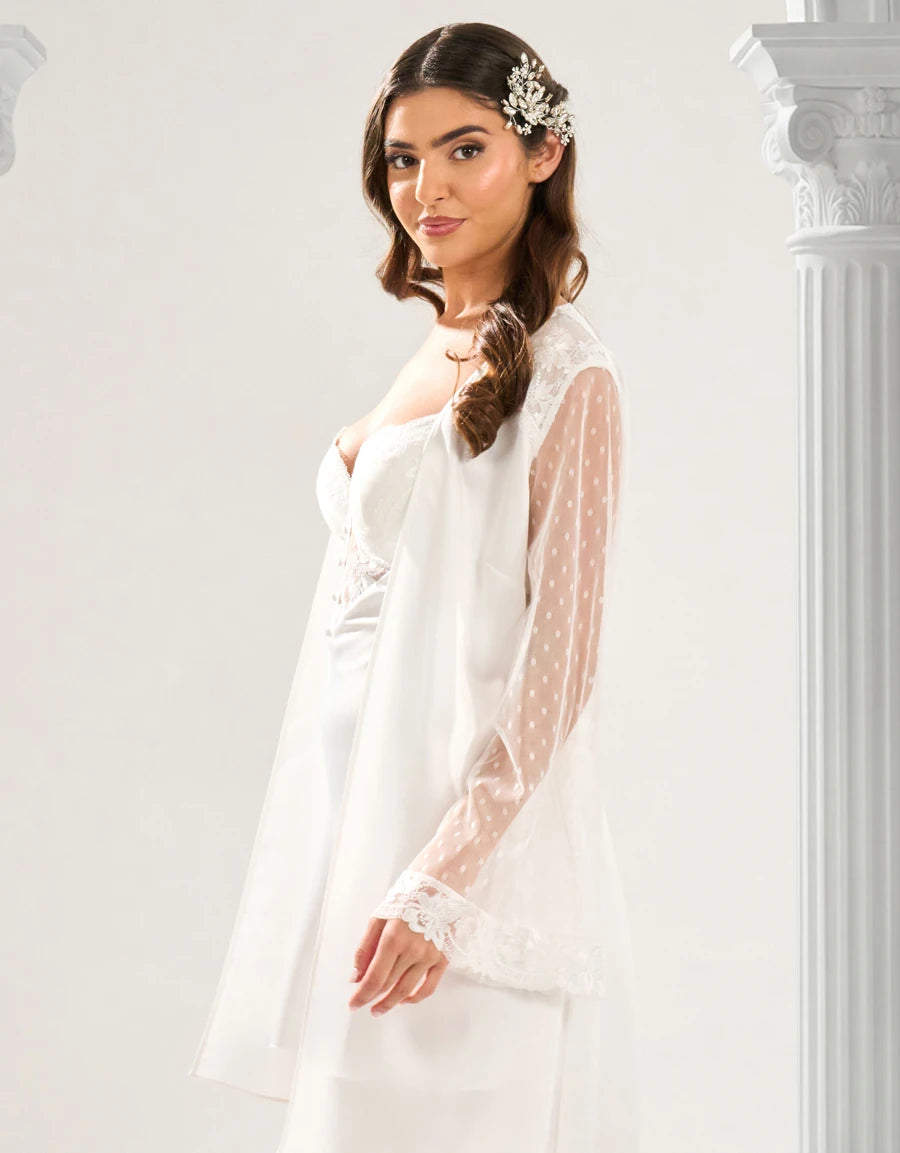 Lace-Trim Satin Bridal Short Dress Set