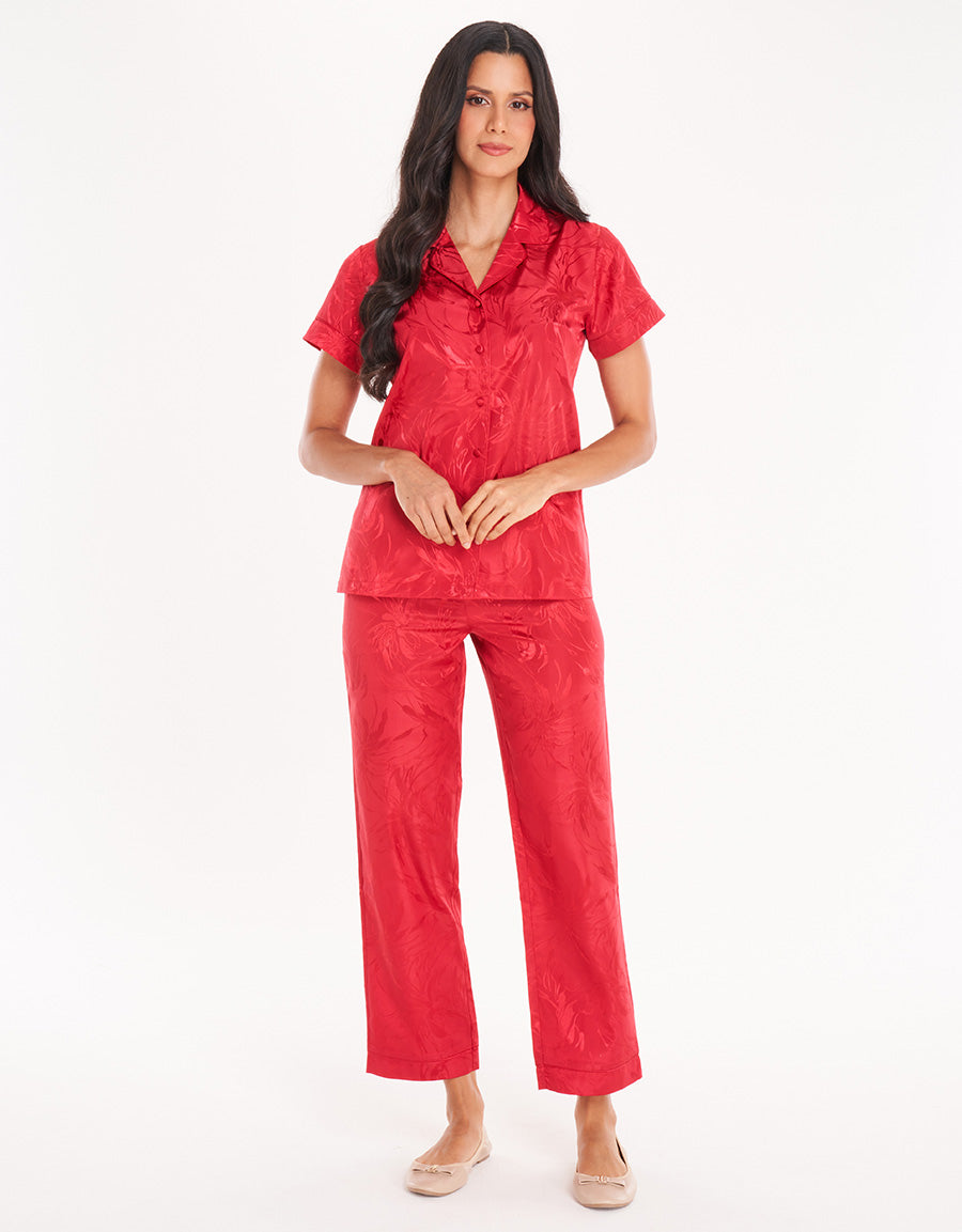 Red Short-Sleeve Long Pajama Set