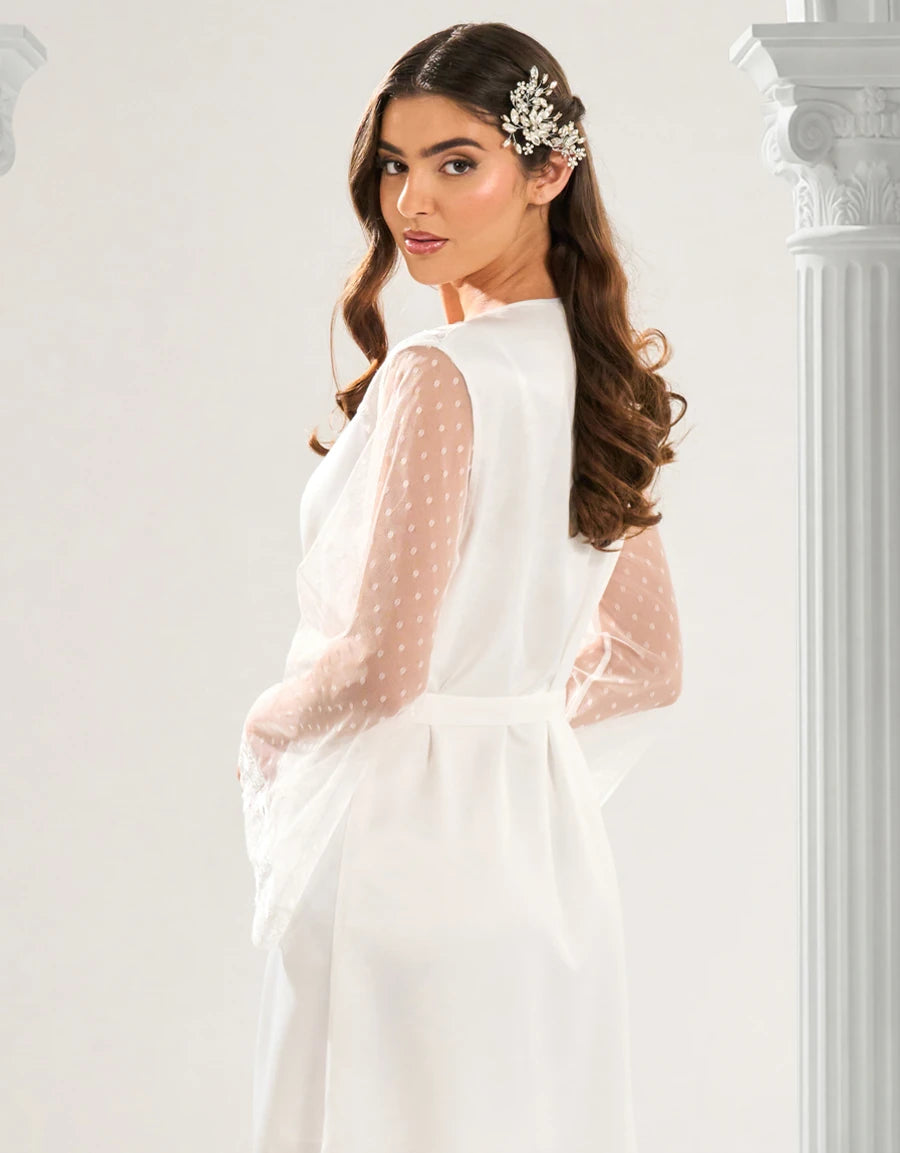 Lace-Trim Satin Bridal Short Dress Set