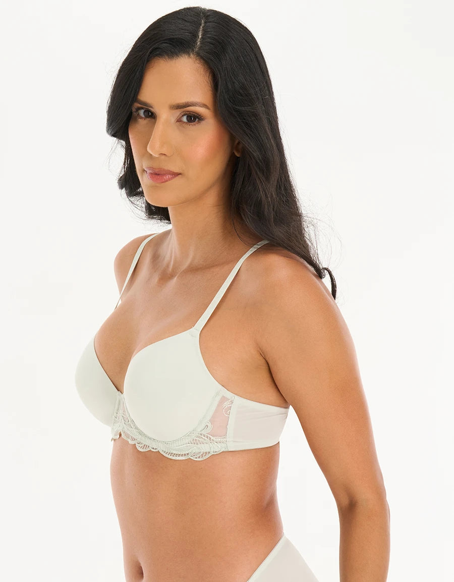 Embroidered Lace-Trim Padded Balconette Bra