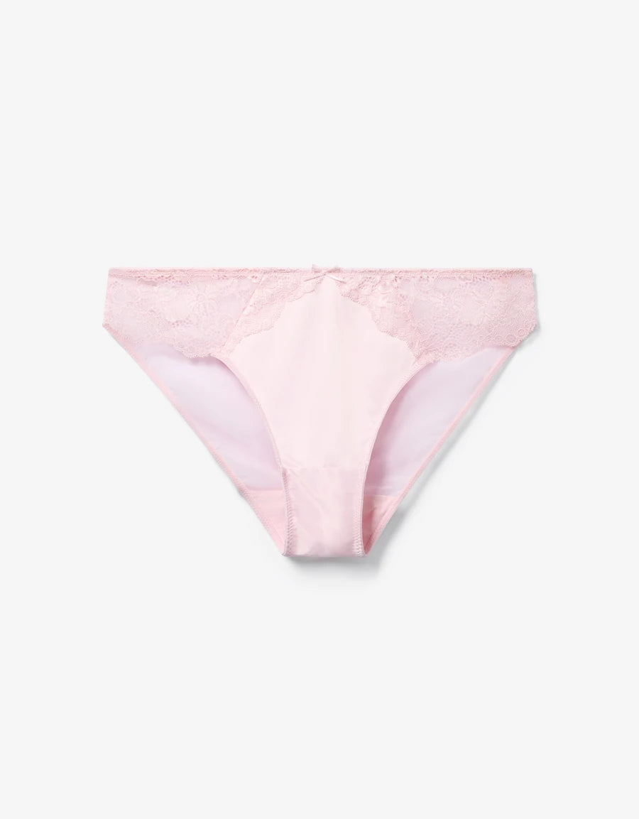 Lace-Trim Satin Bikini Panty