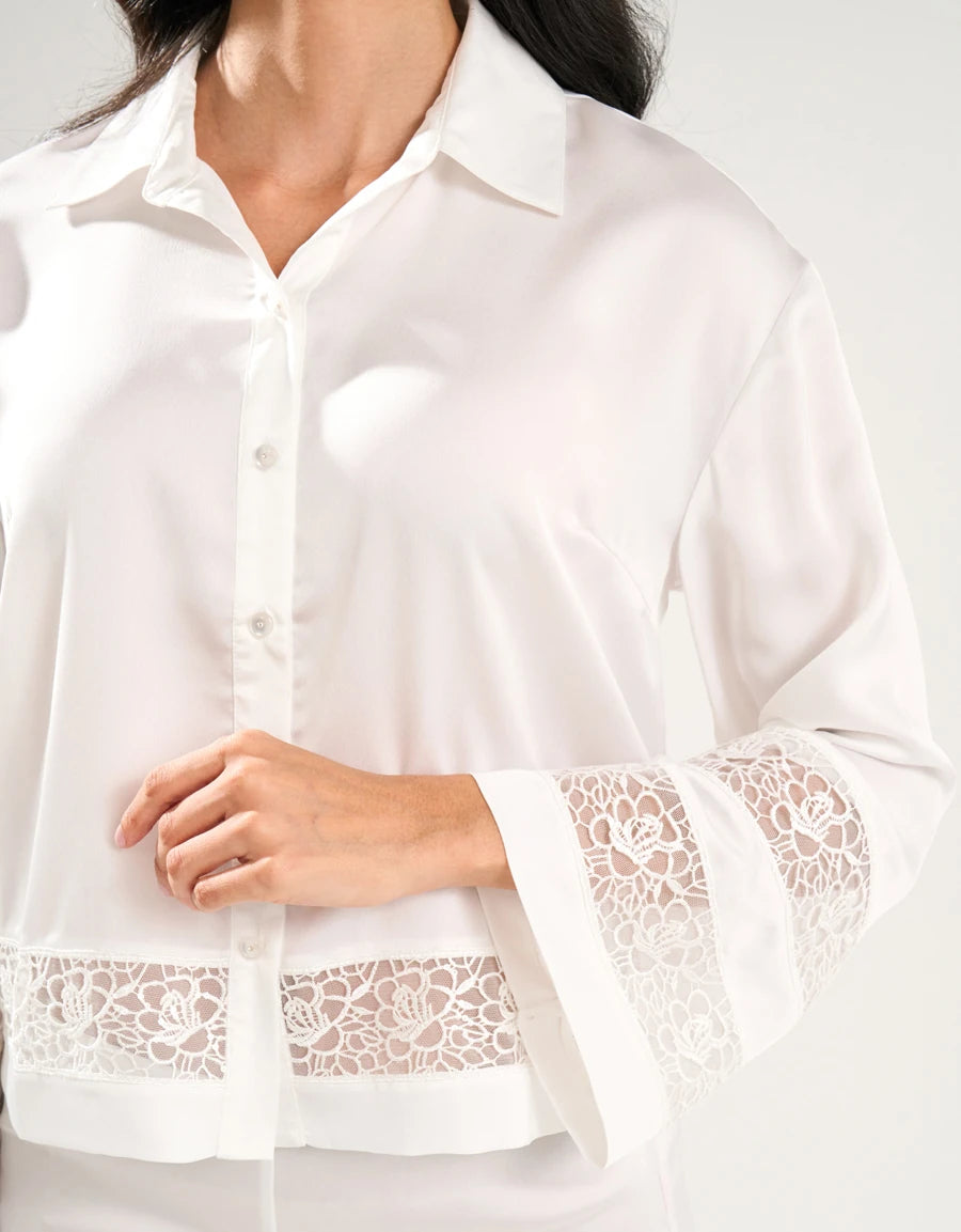 Lace-Trim Satin Bridal Pajama Set