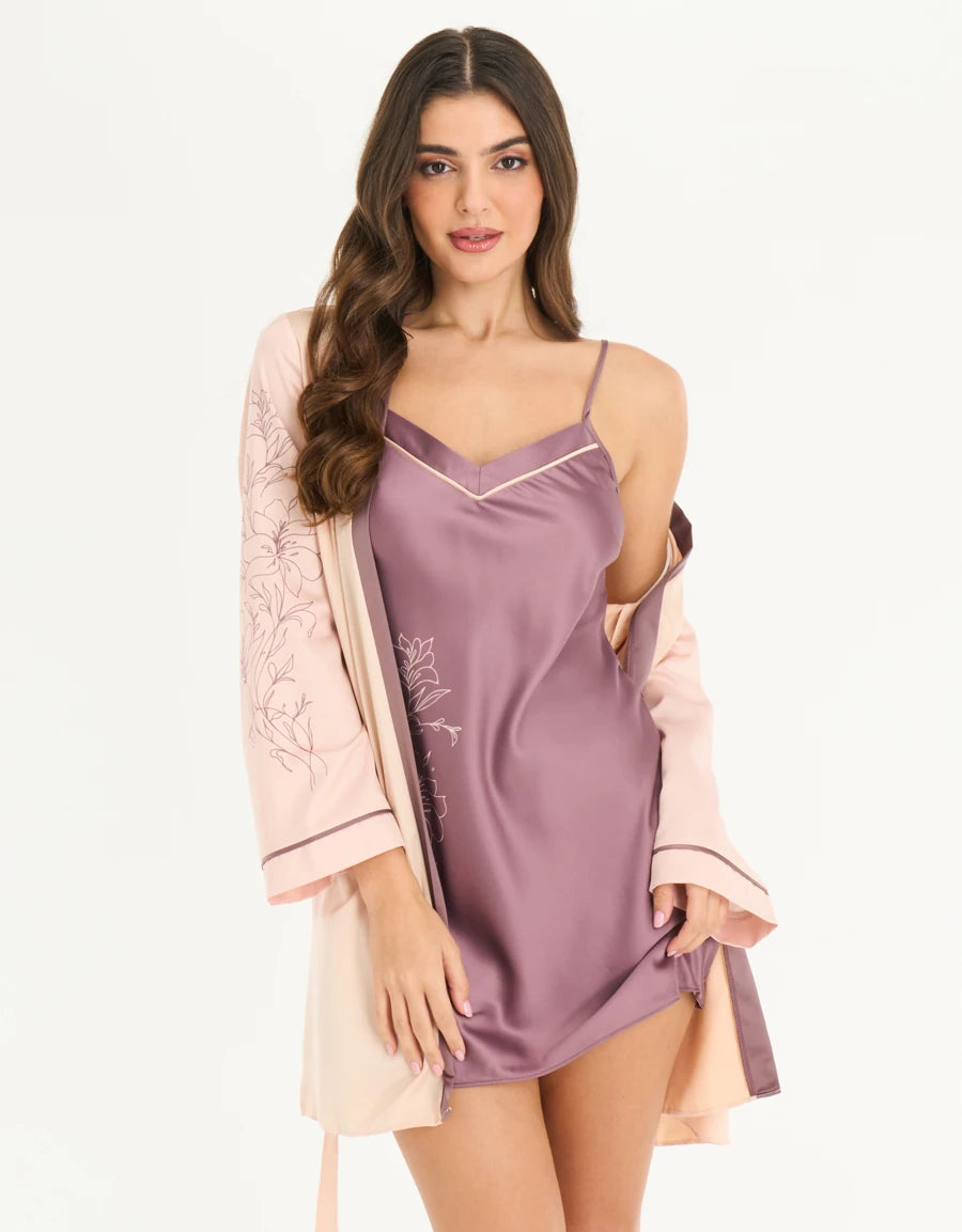 Floral Print Satin Short Dress Set