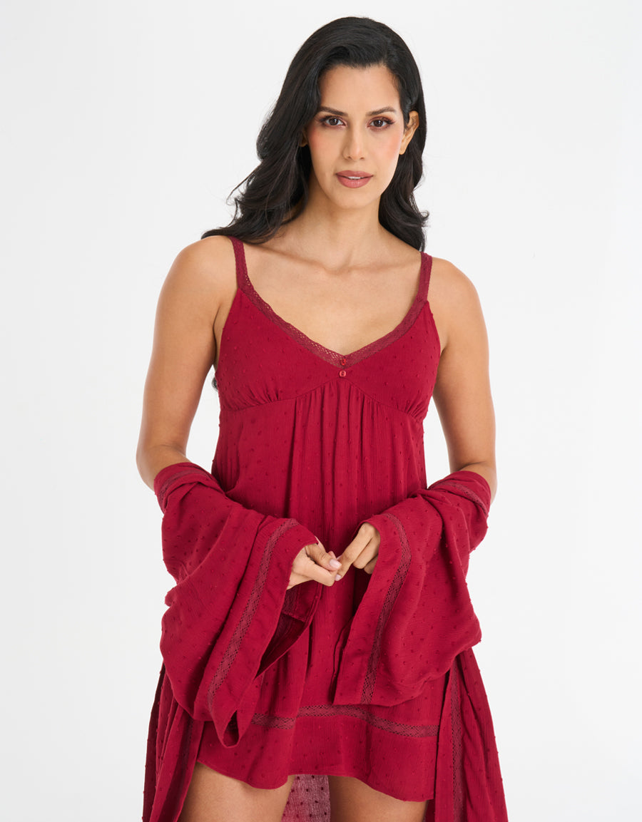 Crochet-Trim Short Dress and Robe Set