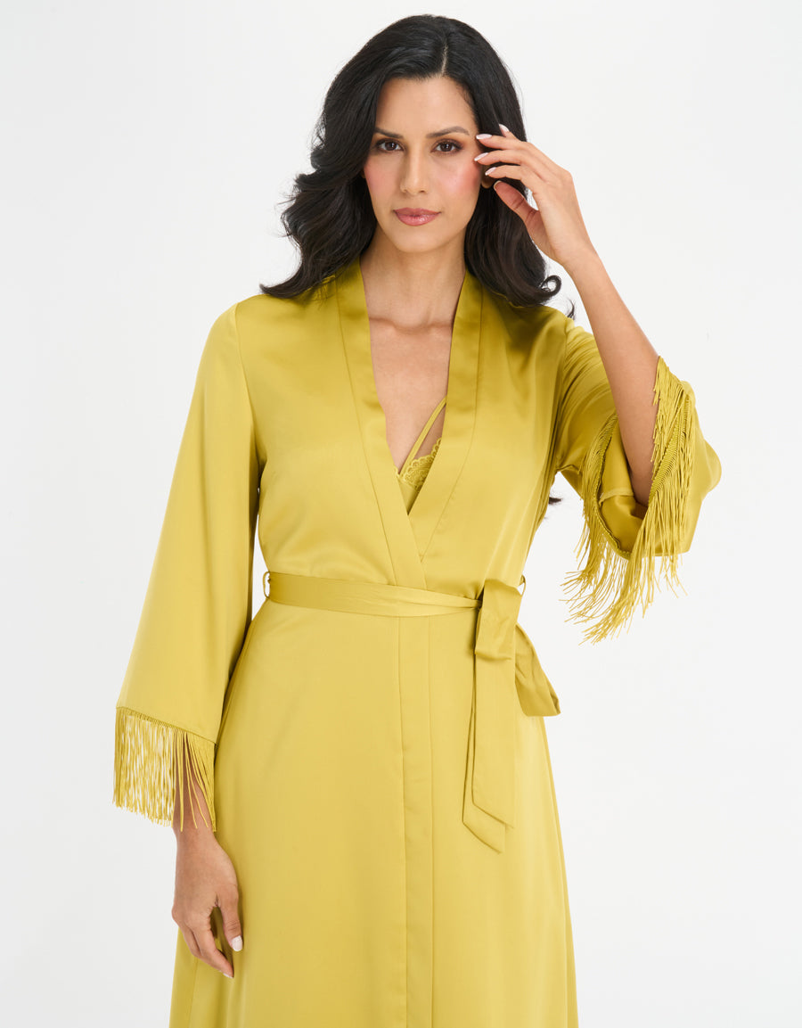 Fringed Satin Long Robe