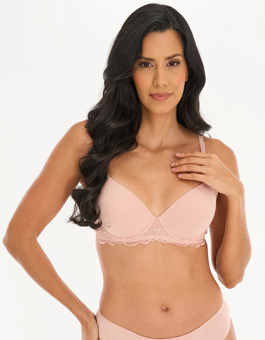 Embroidered Lace-Trim Padded Plunge Bra