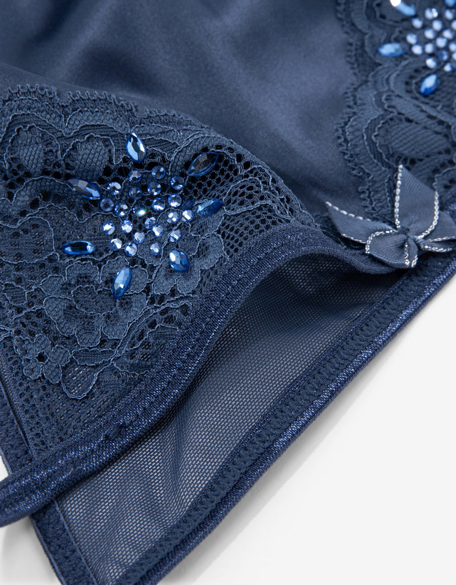 Sparkle Lace-Trim Satin Tanga Panty