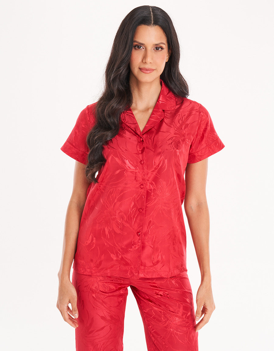 Red Short-Sleeve Long Pajama Set