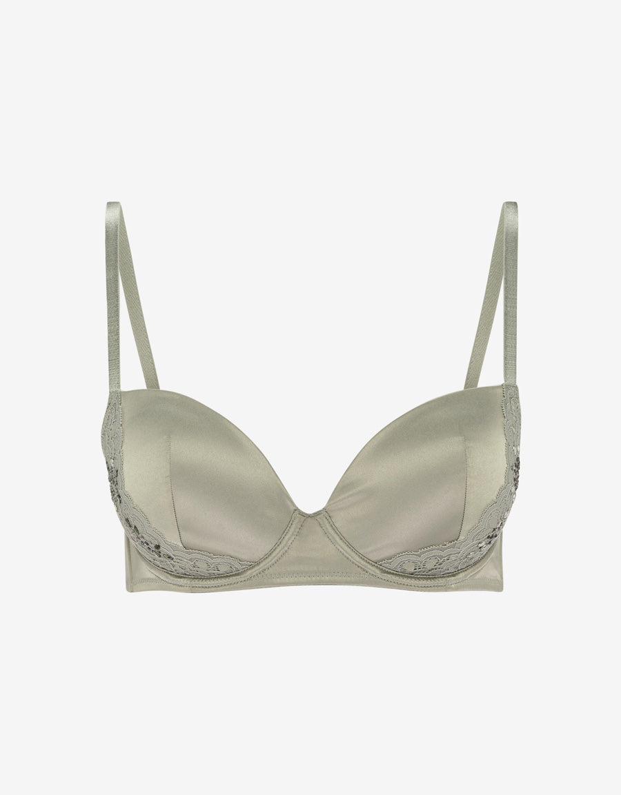 Sparkle Lace-Trim Satin Balconette Bra