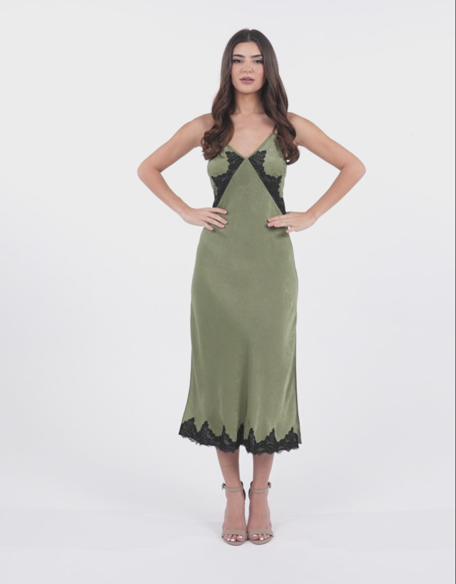 Satin Long Nightdress in Dark Green