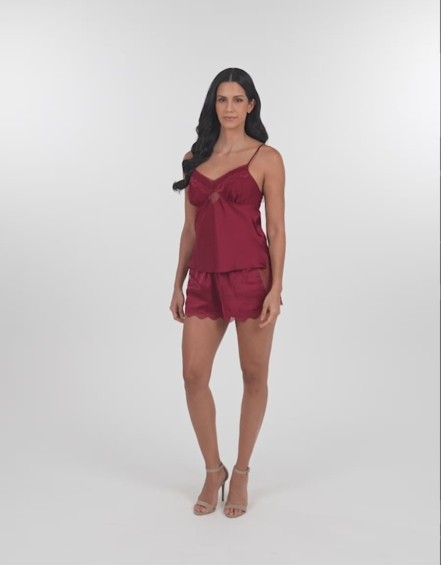 Lace-Trim Satin Short Pajama Set