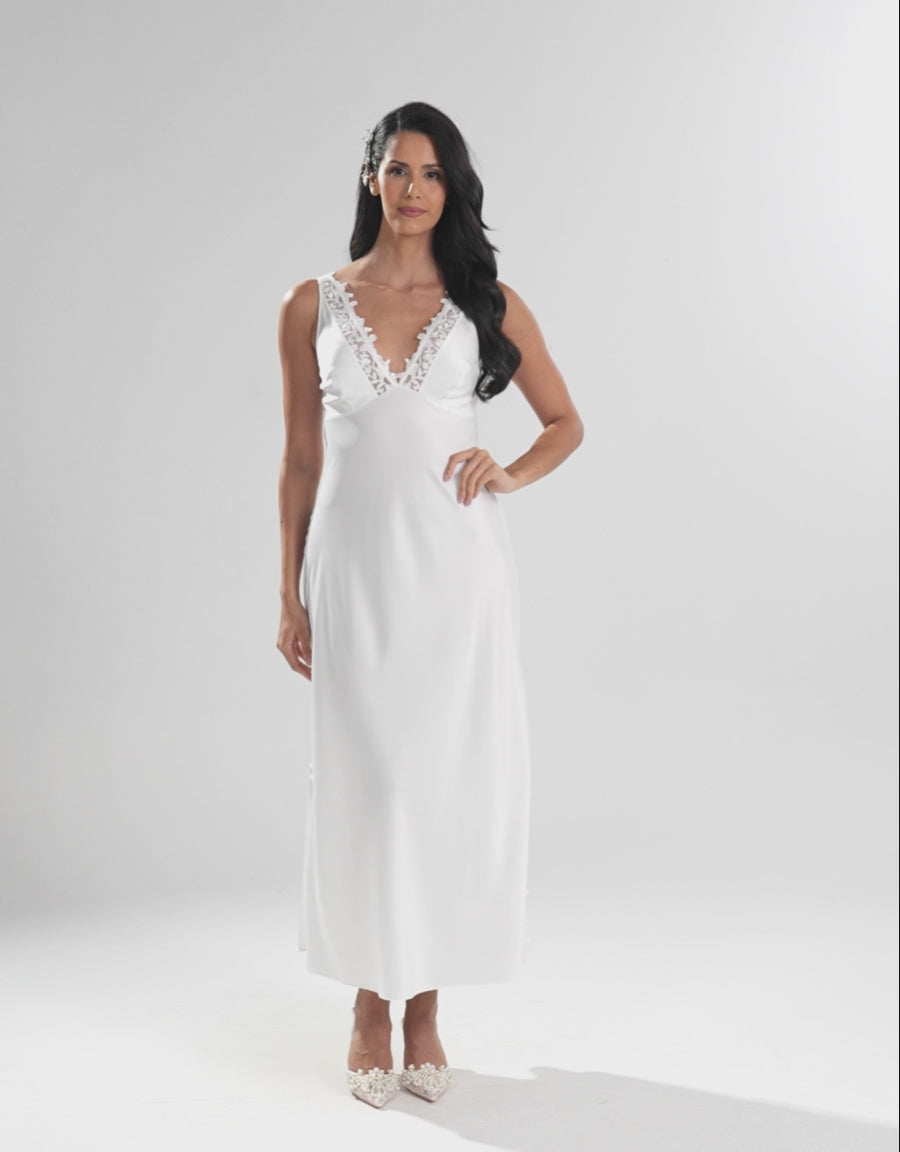 Satin Long Nightdress in Ivory