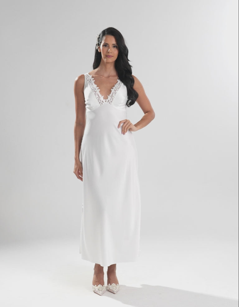 Satin Long Nightdress in Ivory