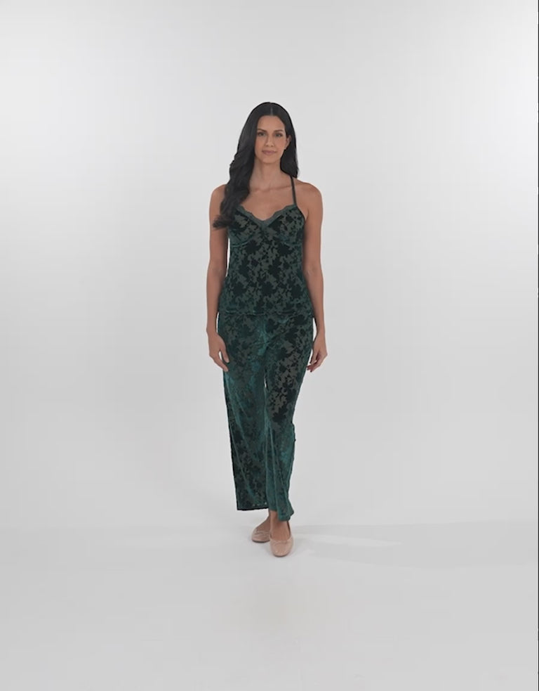 Lace-Trim Velvet Burnout Pajama Set