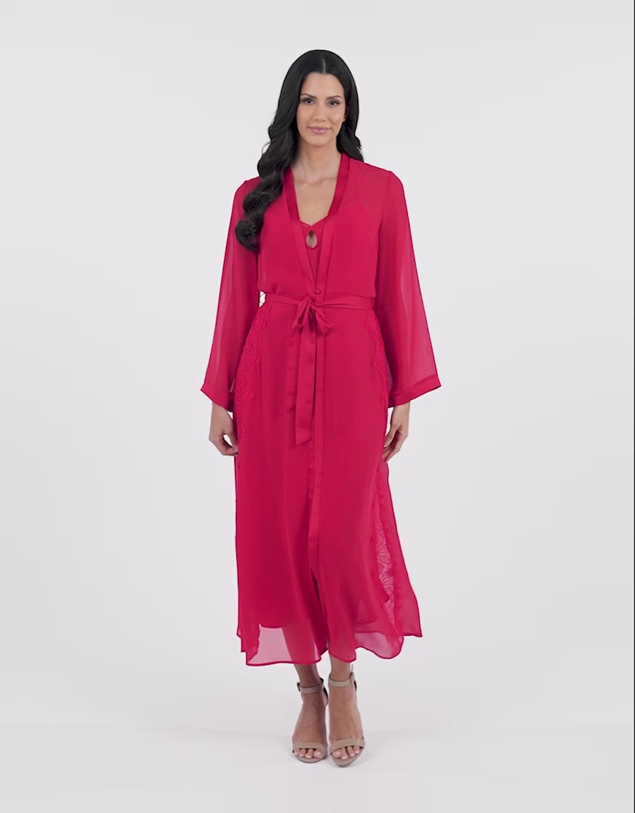 Satin Long Robe in Red