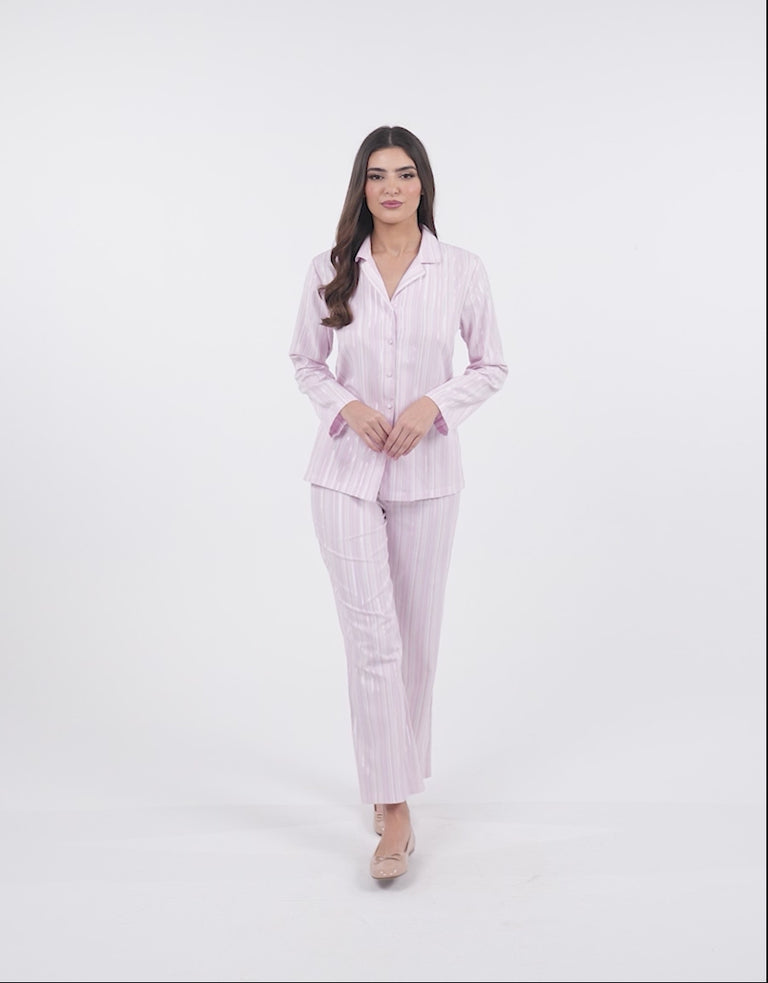 Long-Sleeve Shirt with Pants Pajama Set in Lilac