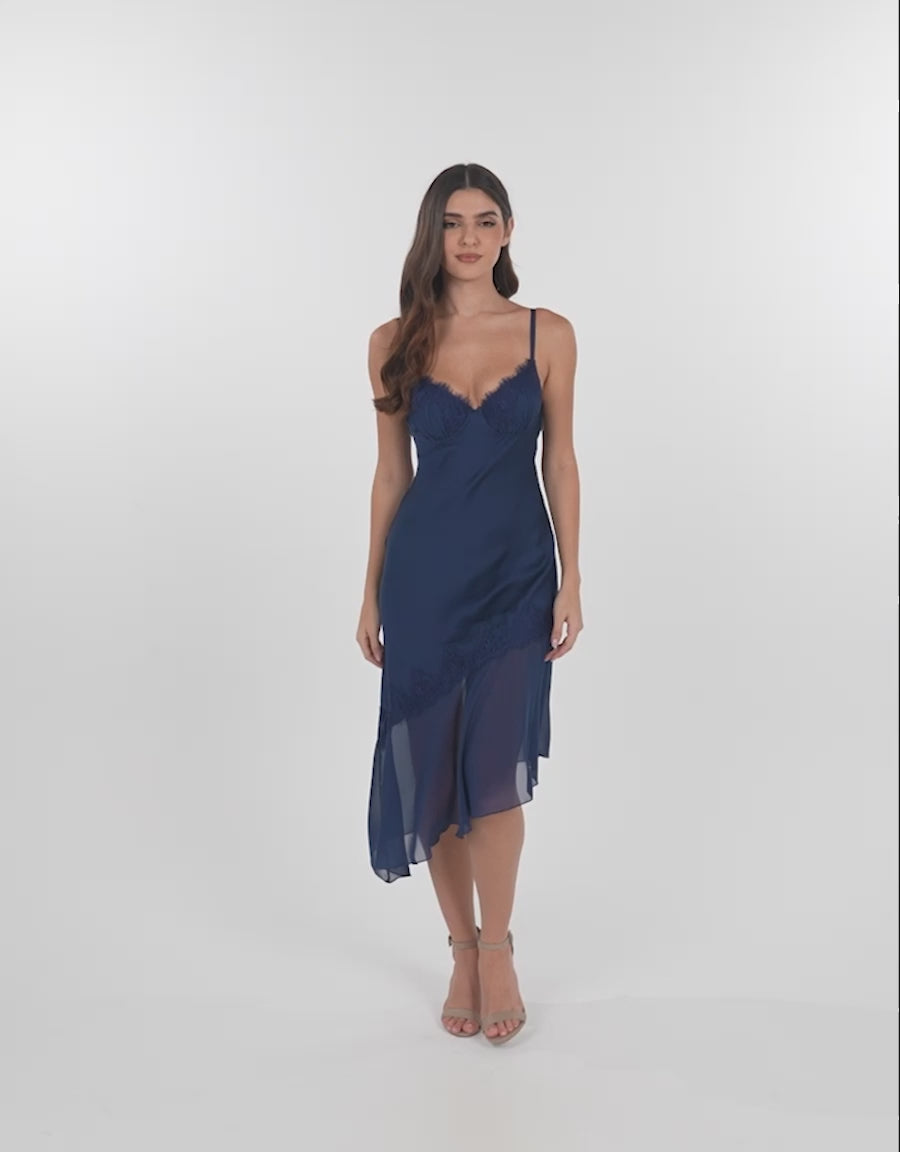 Lace-Trim Satin Long Nightdress