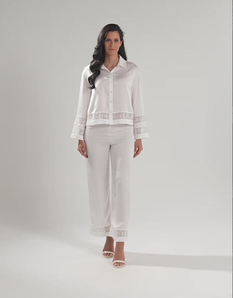 Lace-Trim Satin Bridal Pajama Set