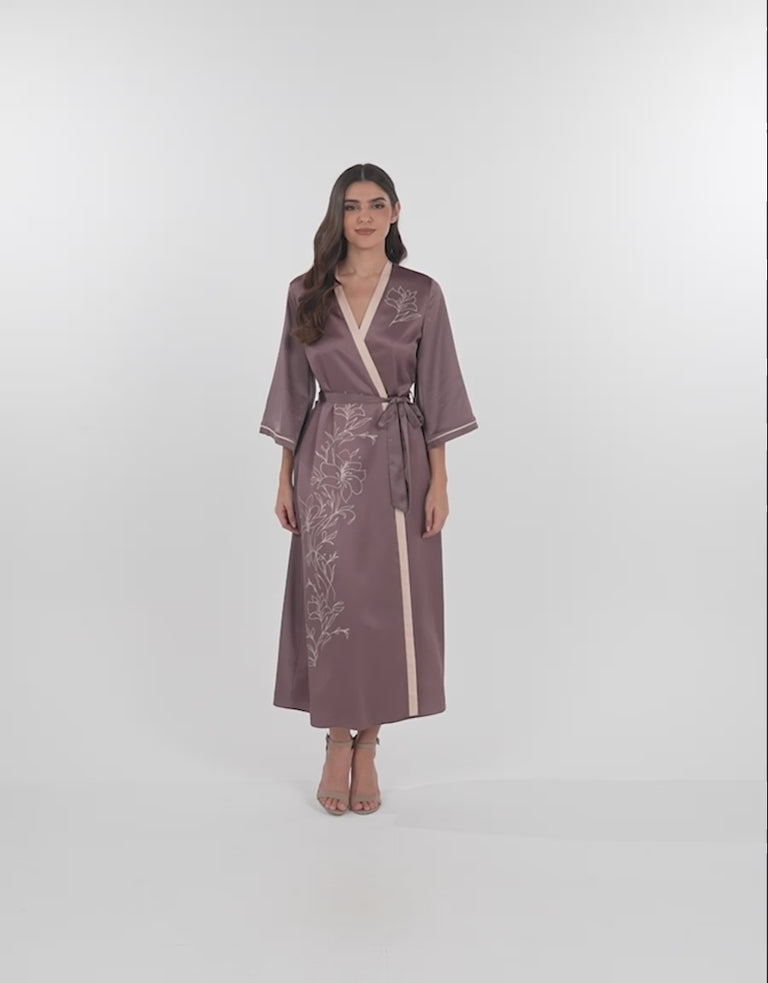 Floral Print Satin Long Robe