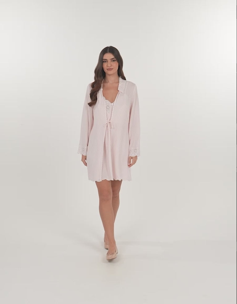 Striped Embroidered Short Robe