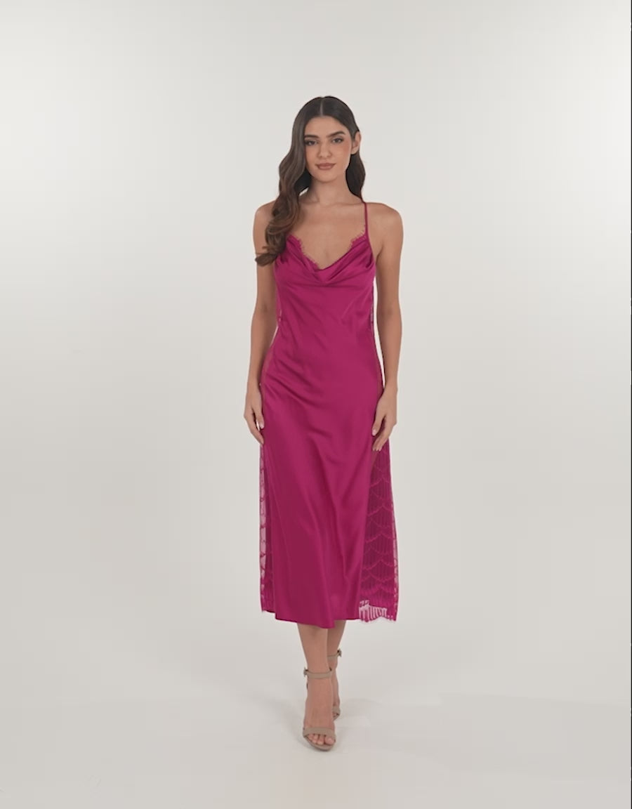 Lace-Trim Satin Long Nightdress