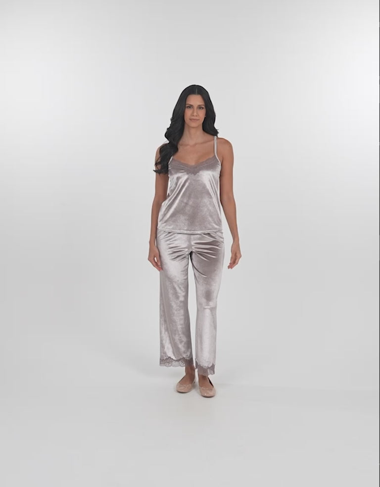 Lace-Trim Velvet Pajama Set