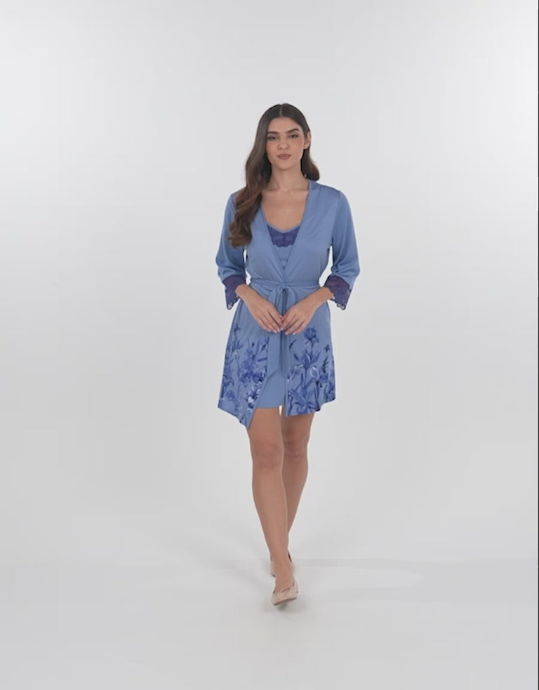 Lace-Trim Floral Print Short Dress Set
