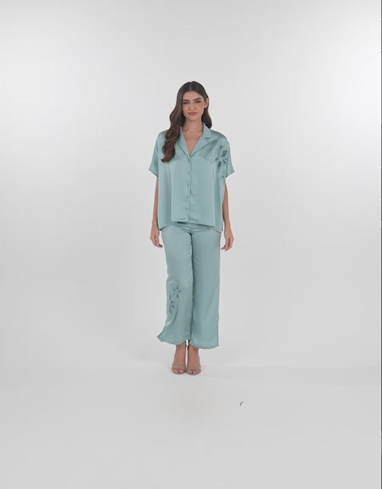 Floral Print Satin Pajama Set