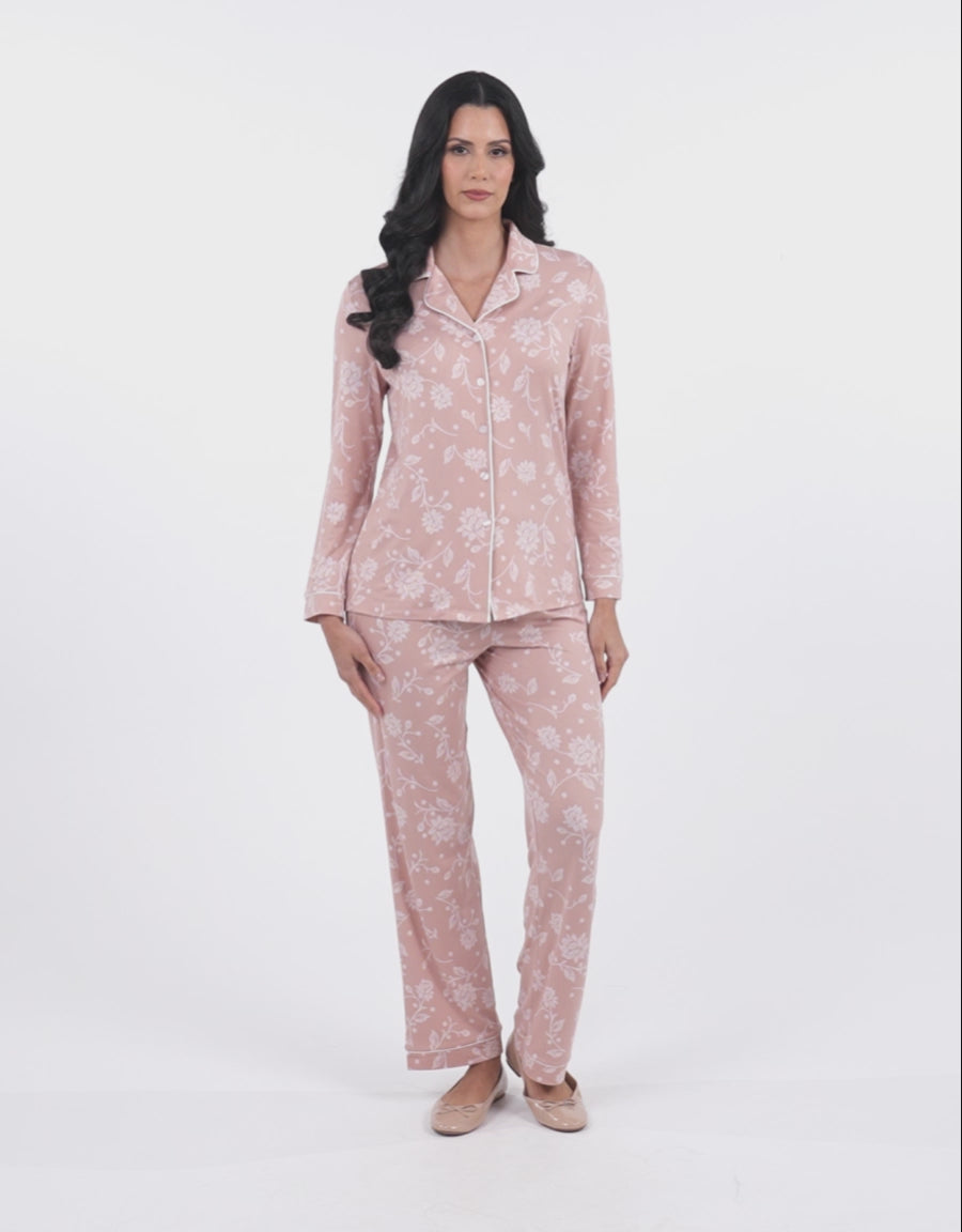 Long-Sleeve Shirt with Pants Pajama Set in Mink